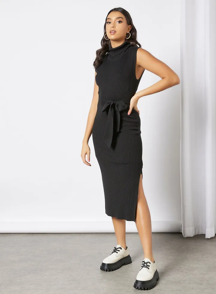 Emilia Roll Neck Knit Dress Black