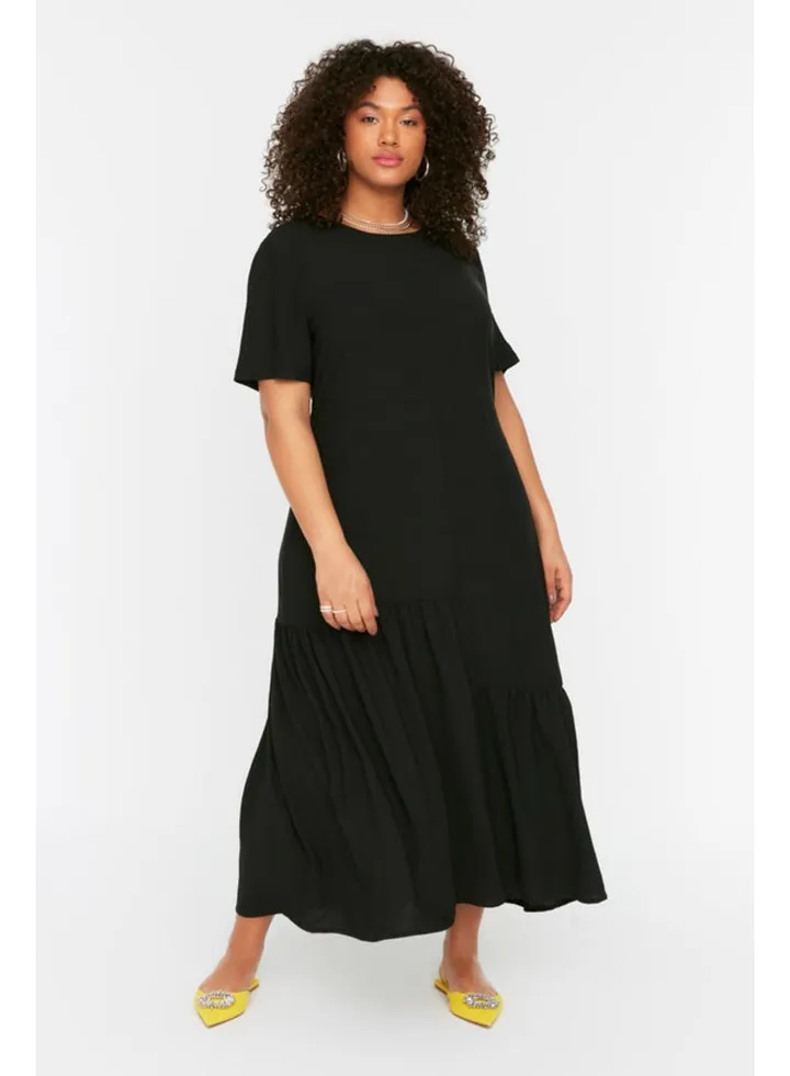 Black Woven Ruffle Dress TBBSS22EL1595