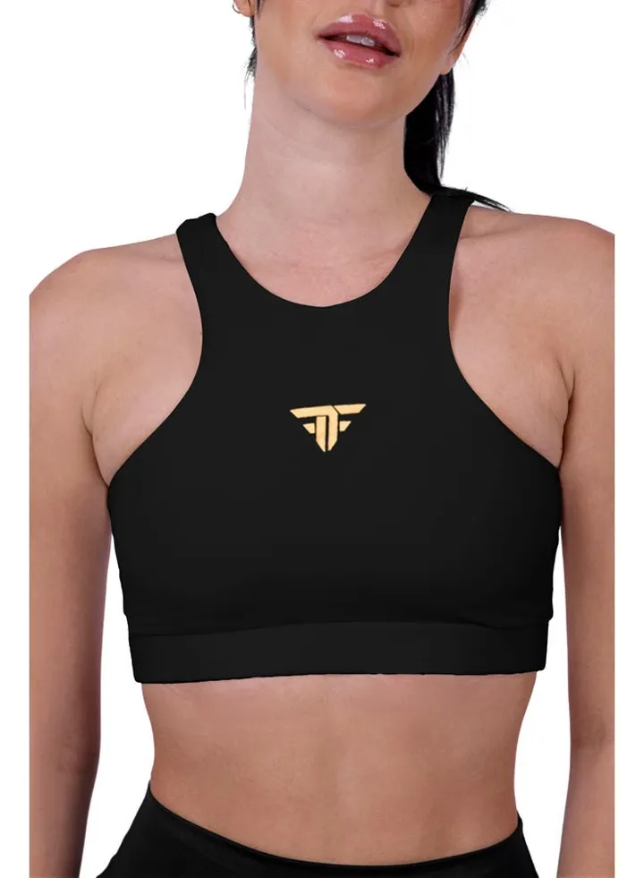 High neck sports bra in black