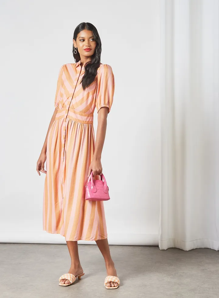 All-Over Print Midi Shirt Dress Sandstone