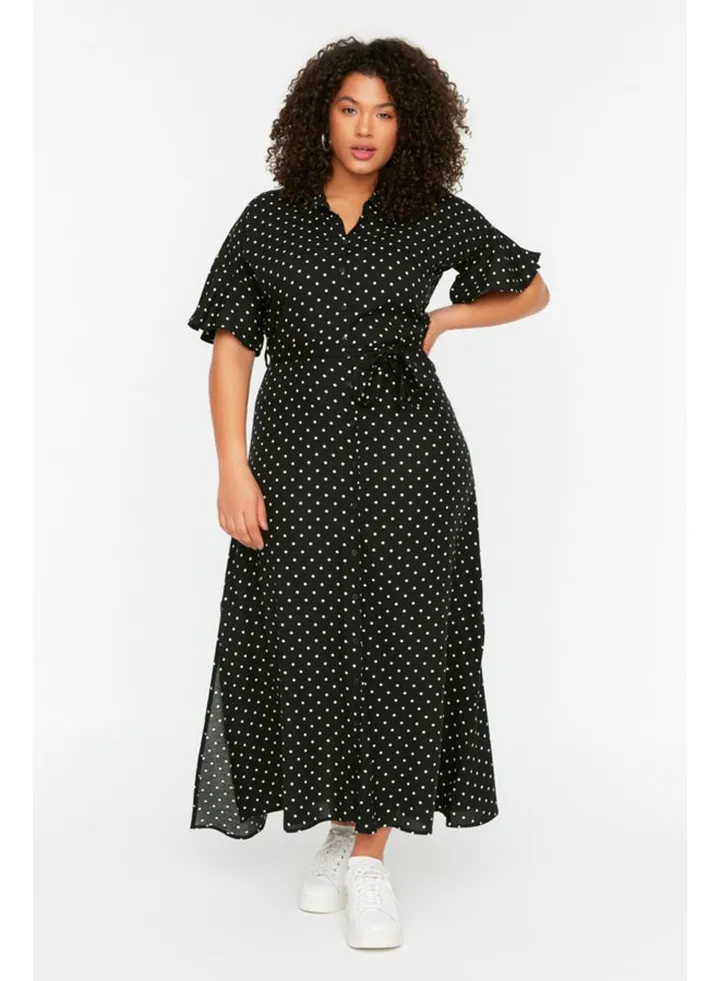 Black Polka Dot Belted Woven Dress TBBSS22EL1596