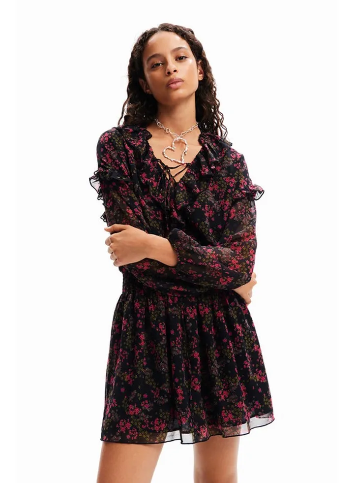 Short floral chiffon dress