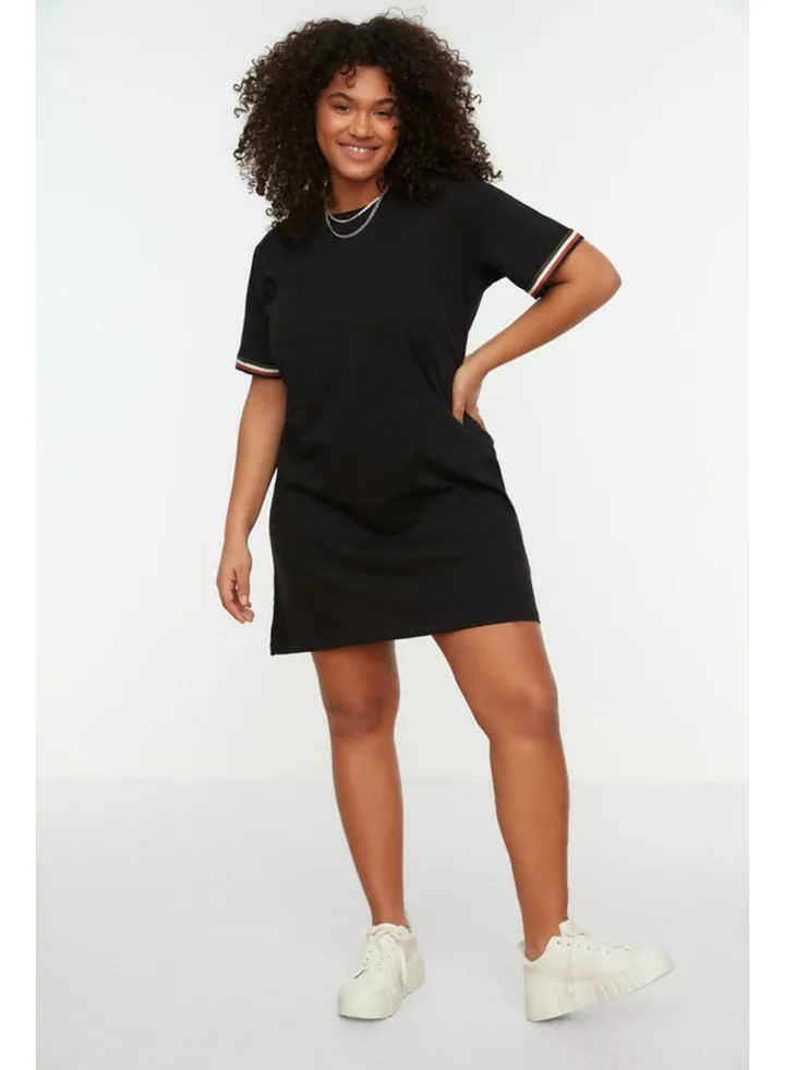 Black Crew Neck Knitted T-Shirt Dress TBBSS22EL1591