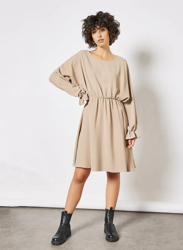 Long Sleeve Dress Beige