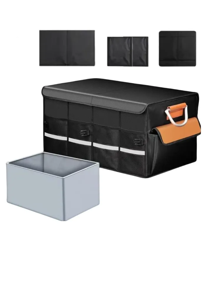 Car Trunk Organizer, Large Collapsible Trunk Organizer with Waterproof bag, Car Trunk Organizer with Lid, Adjustable Straps and Non Slip Bottom, for SUV Auto Truck Van, Black