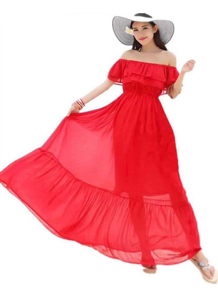Long chiffon dress with lining