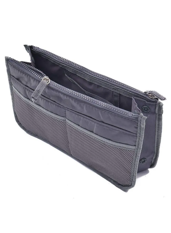 13 Pocket Black Zipper Bag Organizer Grey