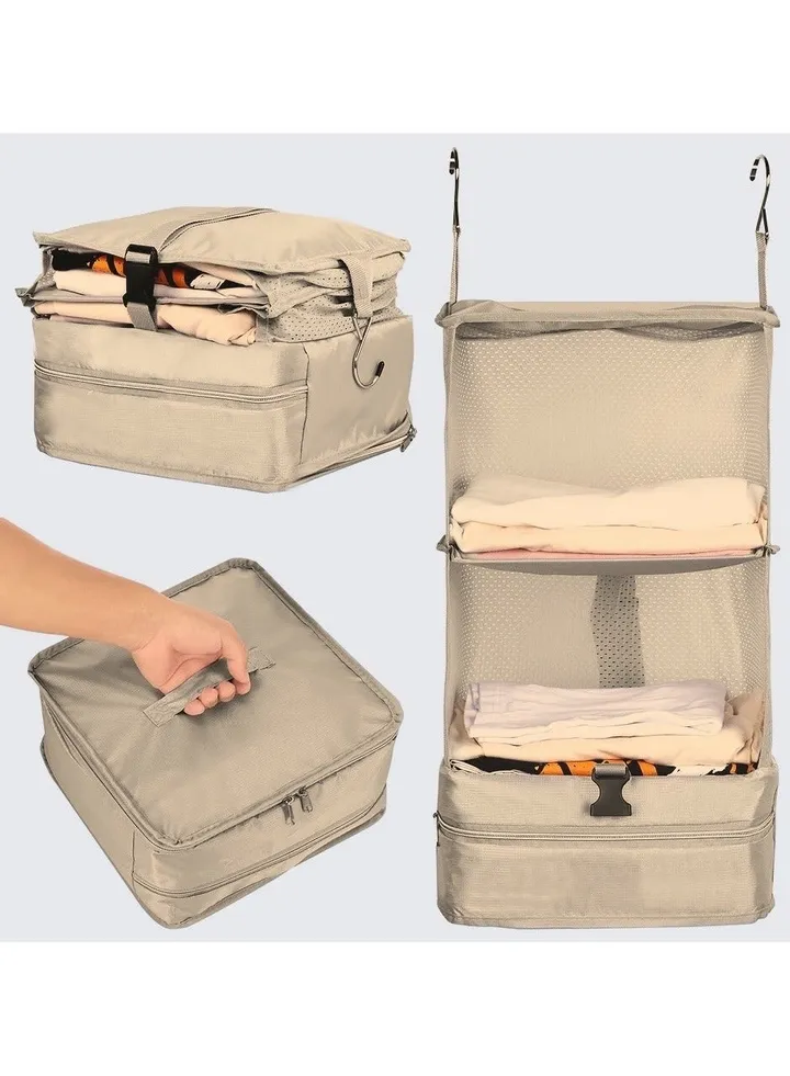 3 Tiers Hanging Carry-on Organizer Space Saving Waterproof Travel Packing Cube Luggage Organiser 4 Compartments for Travel