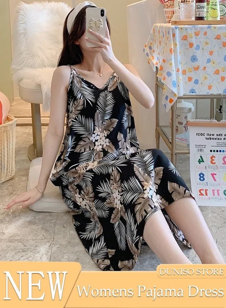 Women's Nightgowns Sleeveless V Neck Print Nightwear Soft Night Shirt for Women Sleep Dress Racerback Pajama Lounge Dresses