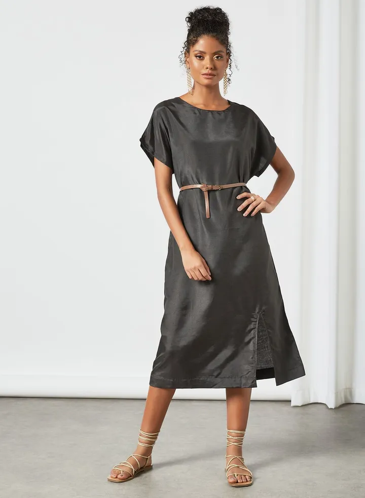 Fashionable Round Neck Dress Black