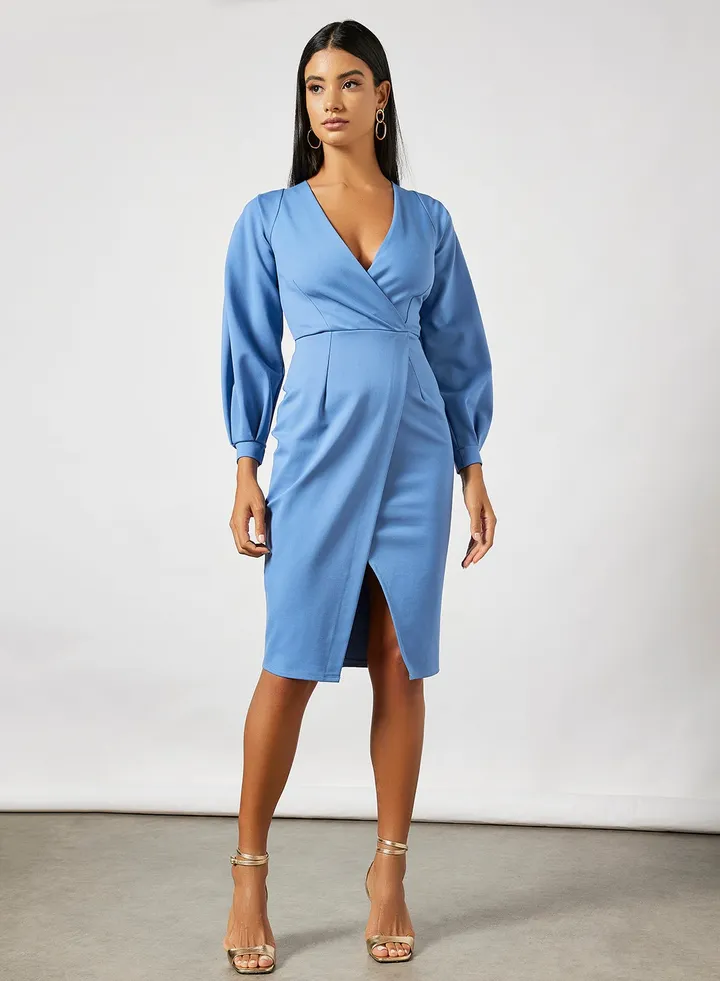 Balloon Sleeve Dress Blue