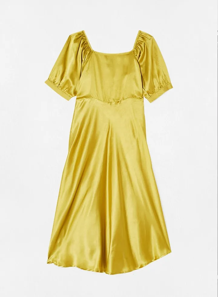 Casual Square Neck Midi Dress Gold