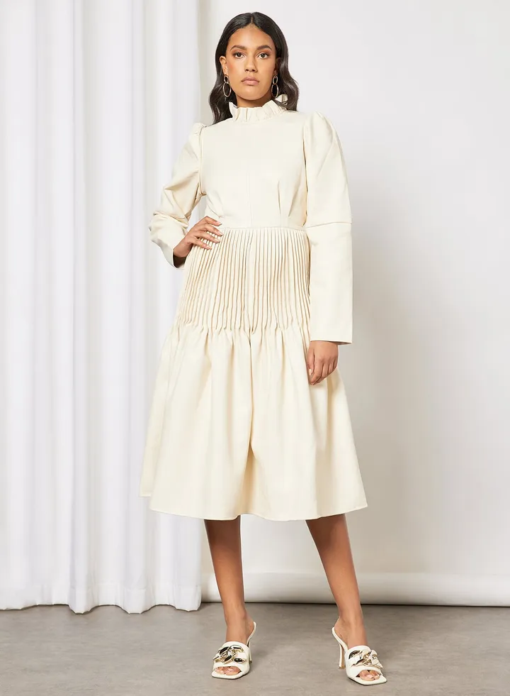 Drift Faux Leather Midi Dress Ivory