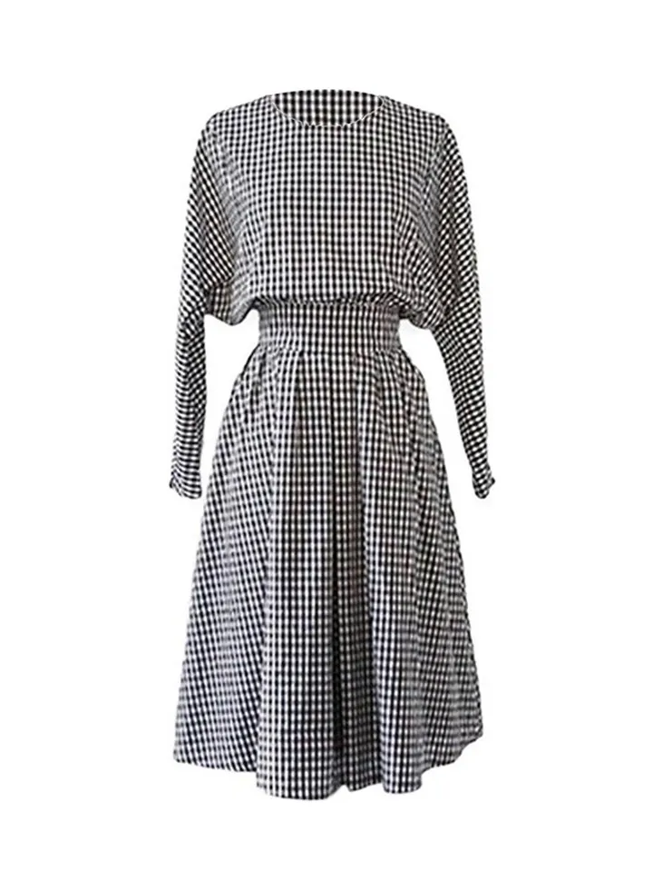 College Style Long Sleeve Corset Dress White/Black