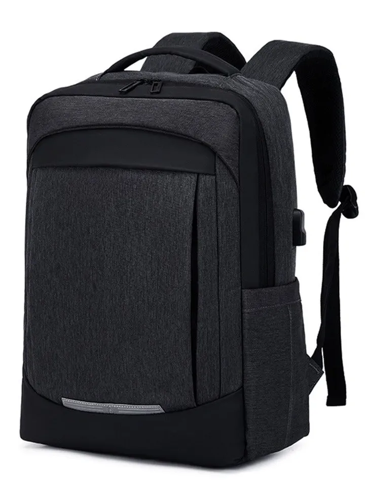 Rl-6301 Casual Laptop Unisex Travel Professional Waterproof USB Port Backpack Bag - Black