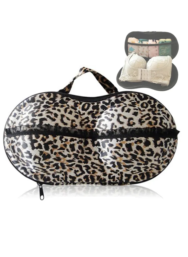 Travel Organizer Bra and Underwear Zip Bag, Portable Bra Storage Case with Net Traveling Lingerie Organizer Bag for Luggage Women Bras Bikin, Leopard print