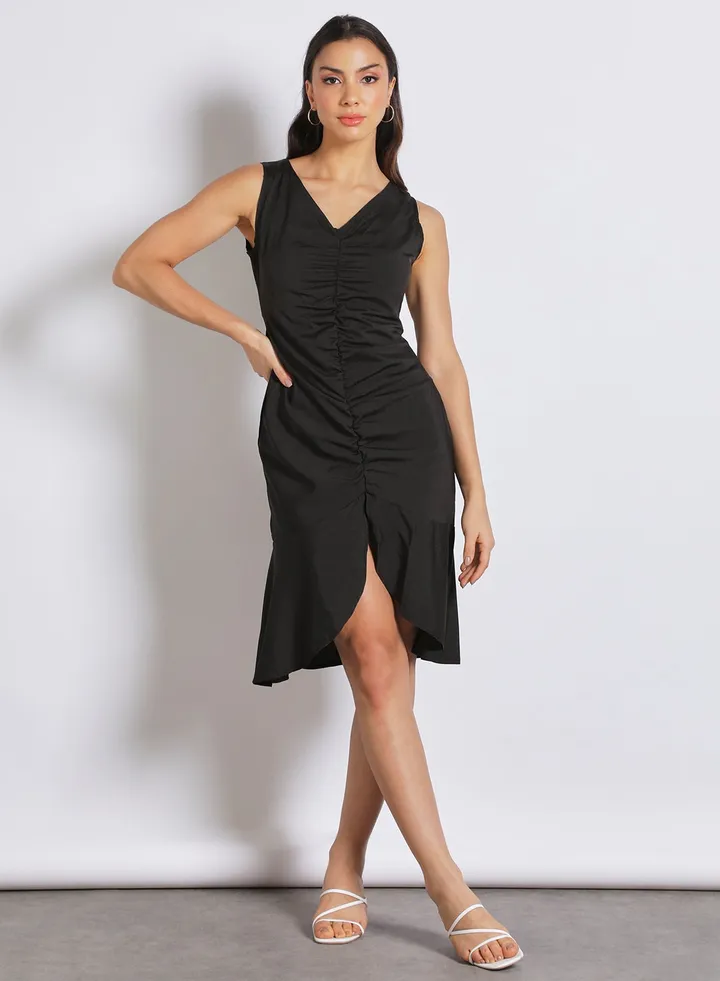 Women's Sleeveless V Neck Party Madi Dress Black