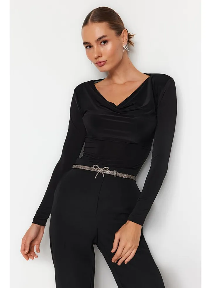 Black Knitted Collar Bodysuit TPRAW24BD00029