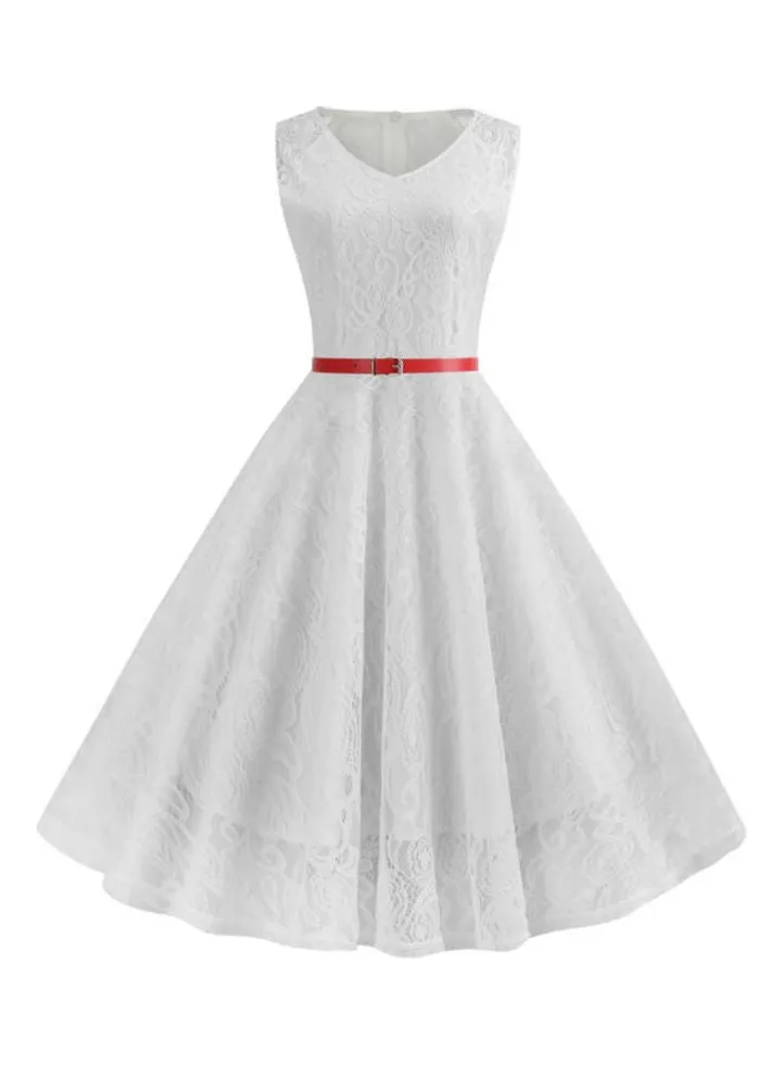Elegant Midi Dress White/Red