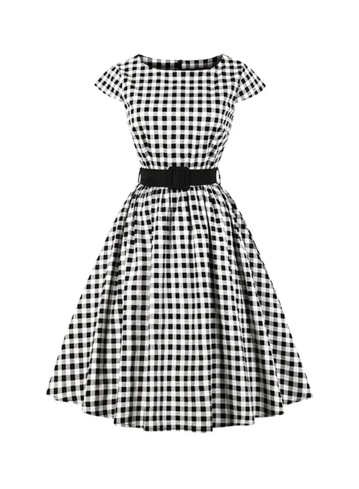 Round Neck Midi Dress Black/White