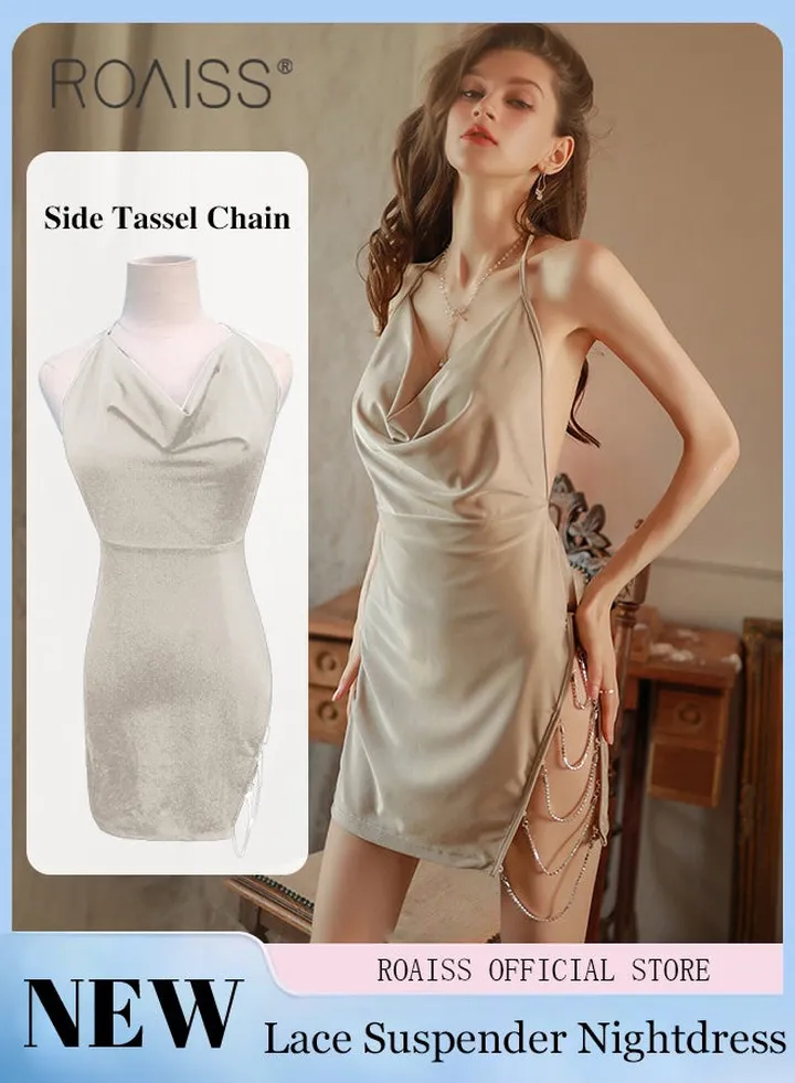 Women Halterneck Pajamas Women Exquisite Nightgown Women Back Hollow Design Home Wear