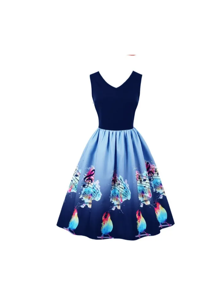 Printed Elegant Dress Blue
