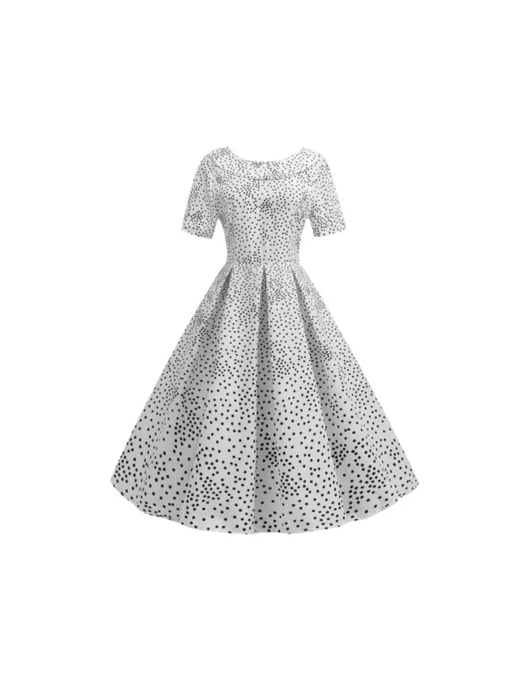 Printed Elegant Midi Dress White/Black