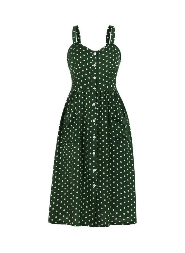 Casual Polka Dot Midi Dress Green/White
