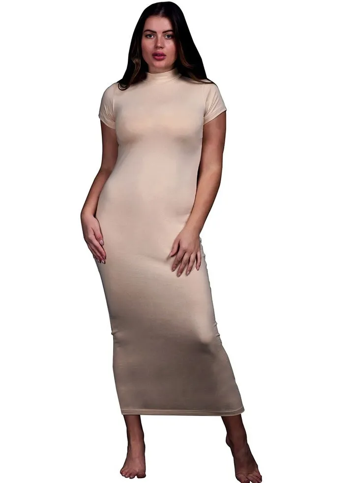 comodo Highneck half sleeve long dress egyptian cotton 100%