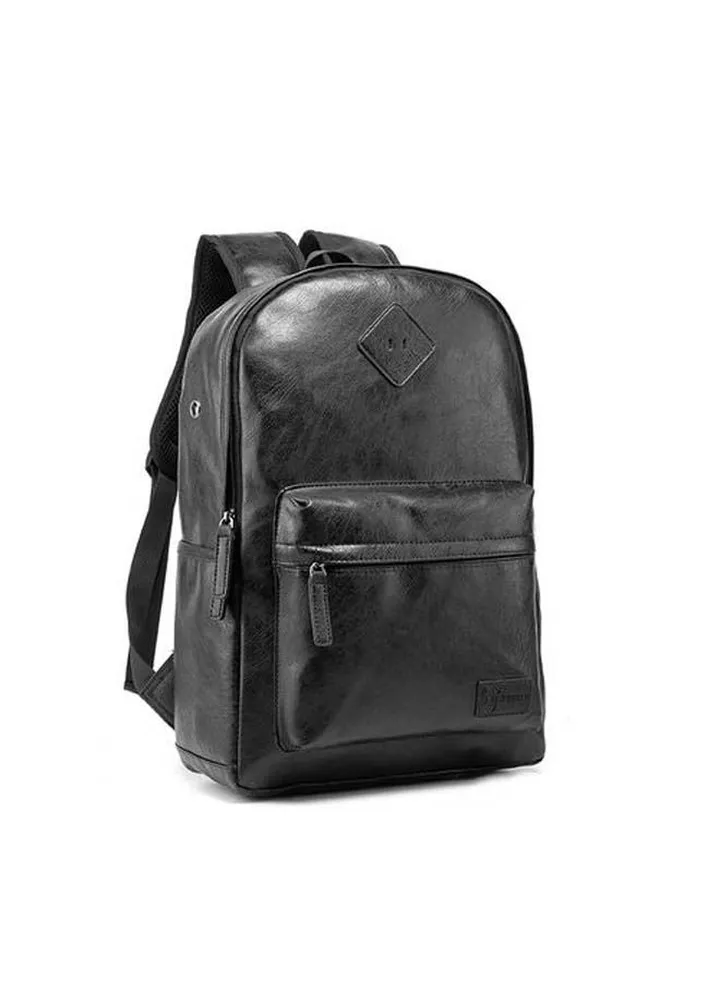 Casual Leather Unisex Usb Daypack Backpack Bag Black