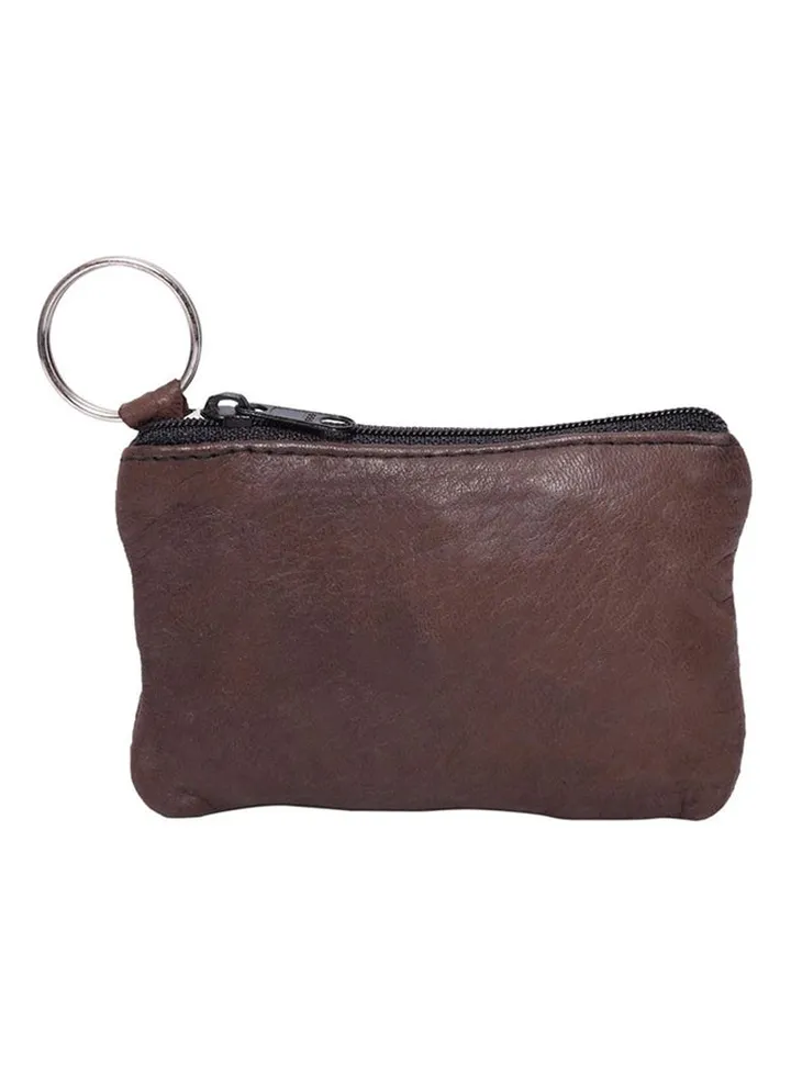 Stitched Detail Zipper Money Coin Purse Brown