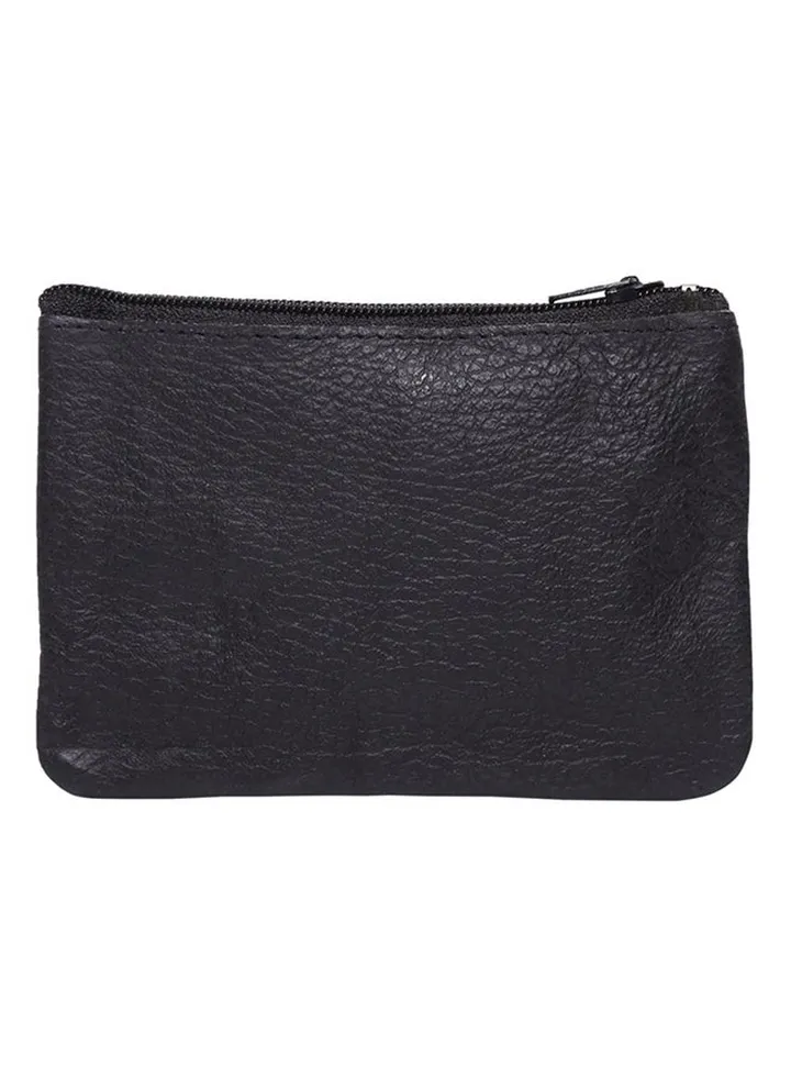 Stitched Detail Zipper Money Coin Purse Black