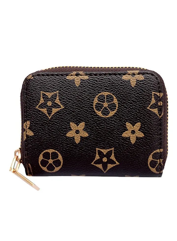 Leather Zipper Closure Money Coin Purse Brown