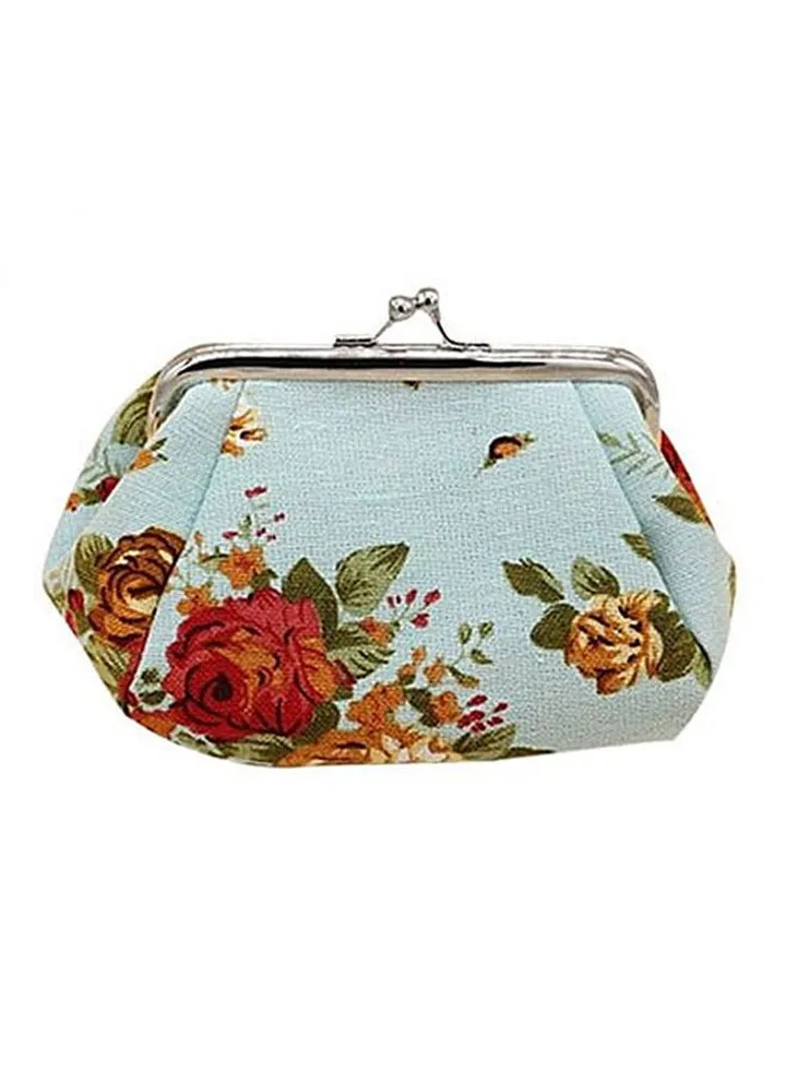 Flower Printed Coin Purse Blue