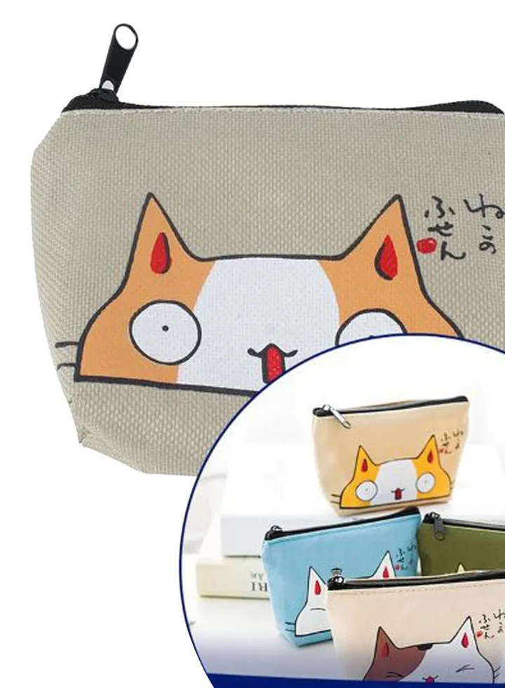 Cute Cat Coin Purse Apricot/White