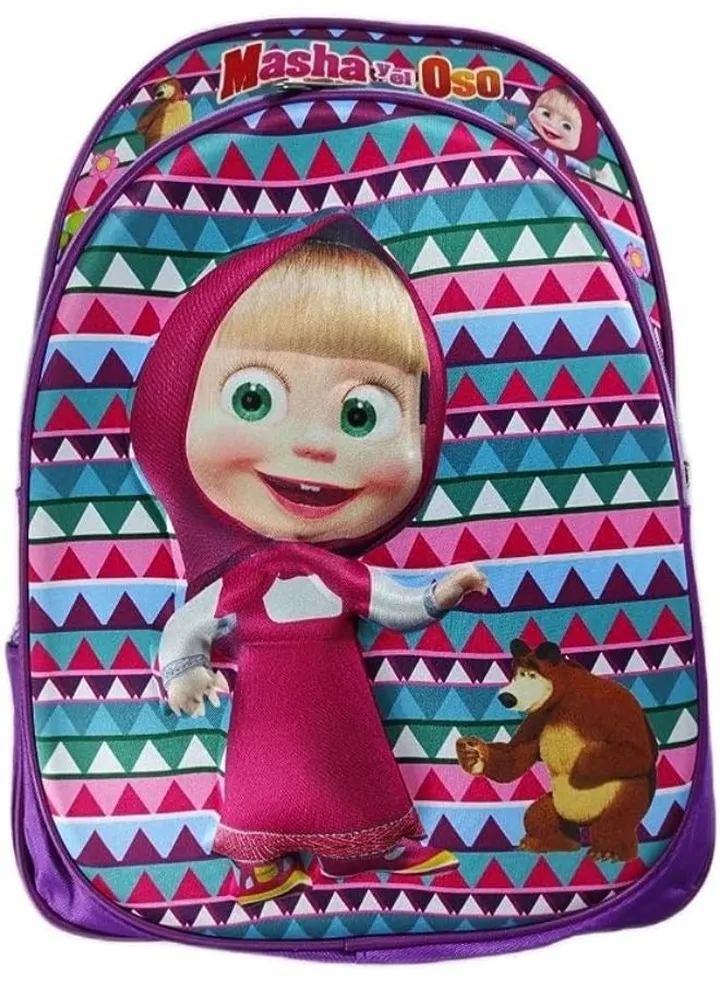 School backpack with 3 zippers for girls, 18 inches, vibrant 3D drawings, a girl and a bear