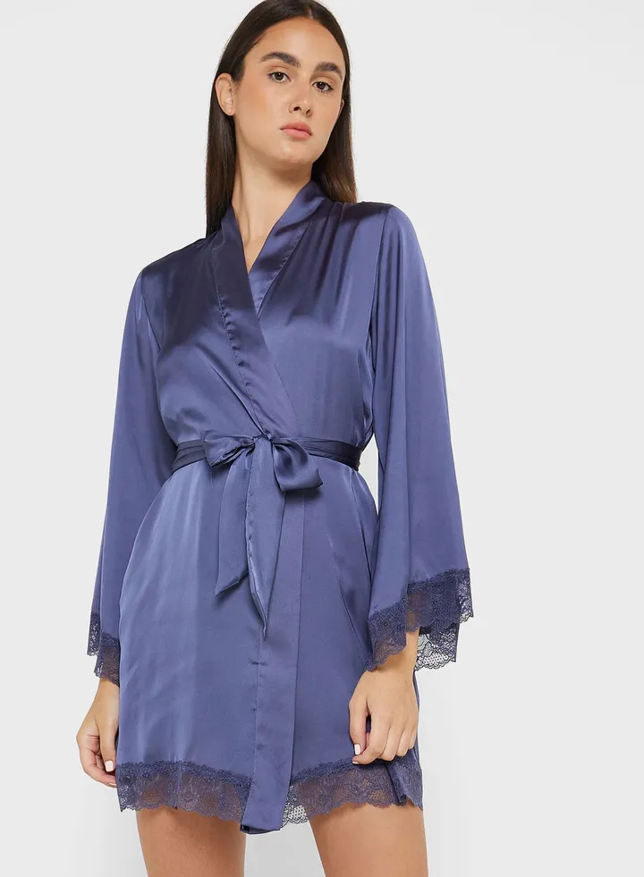 Lace Detail Belted Kimono