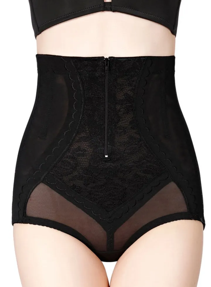 Floral Lace Half Zip-Up Shapewear Black