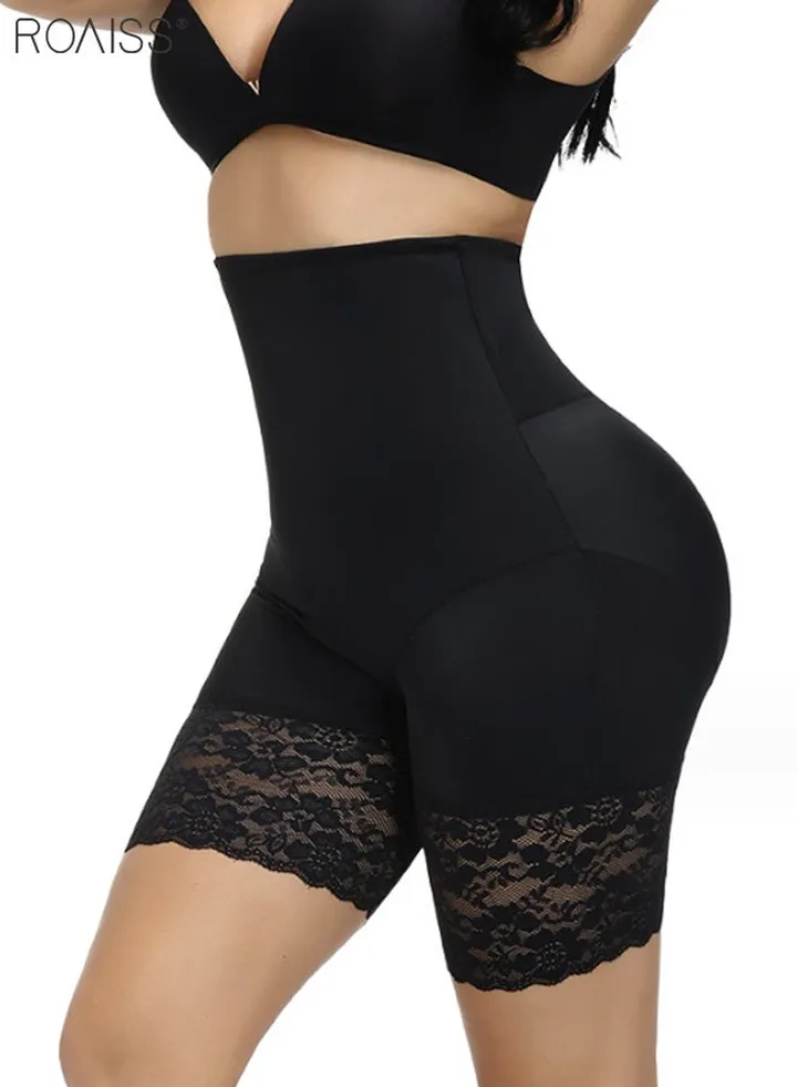 Women's Waist Control Shaped Shorts Traceless High Elastic Lace Boxer Shorts Silicone Anti Curling Design Shorts