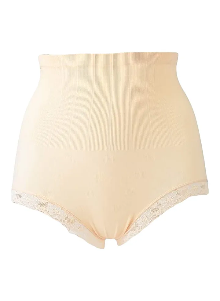 Lace Trim Belly Hip Shapewear Beige