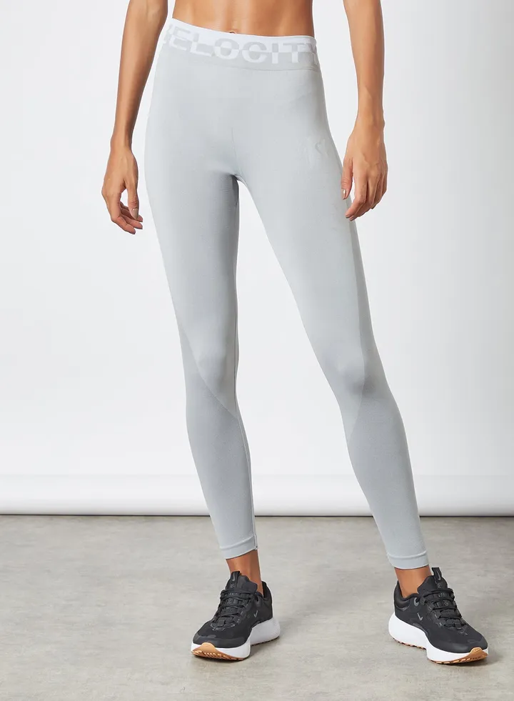 Activewear Slogan Print Tights Grey