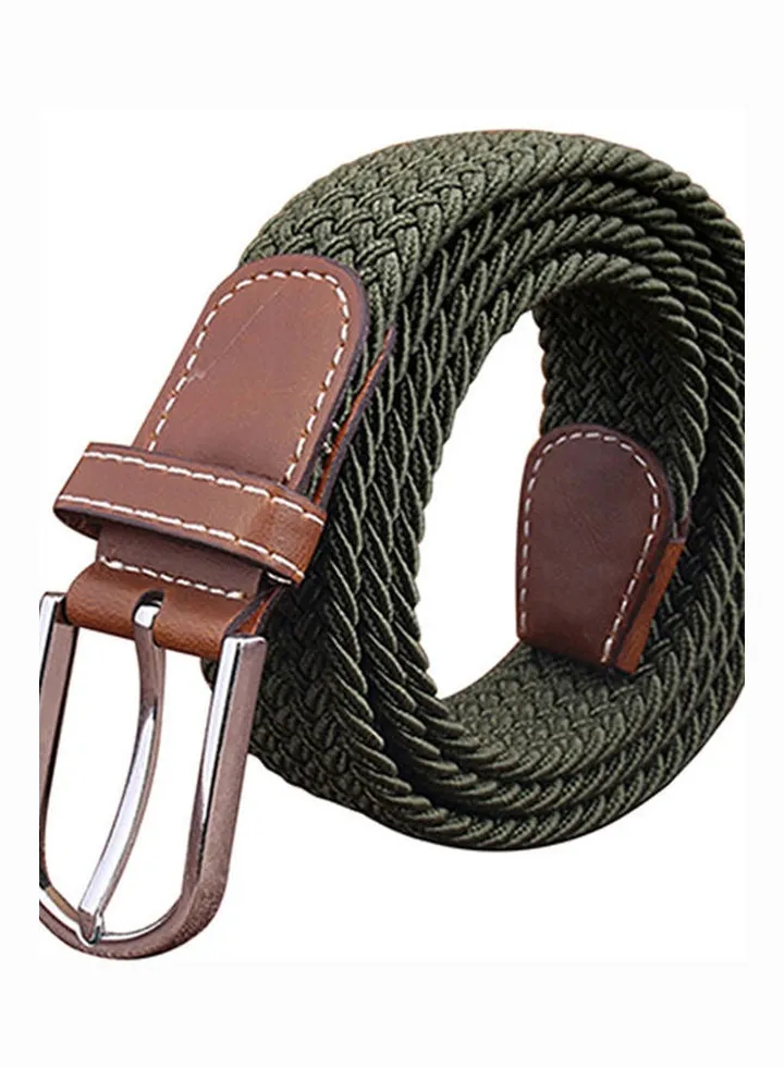 Men's Women's Canvas Plain Webbing Metal Buckle Woven Stretch Waist Belt Strap Army Green