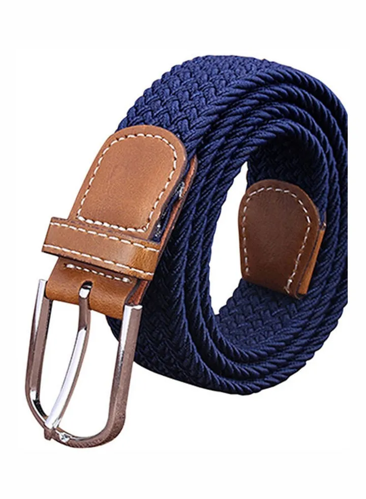 Men's Women's Canvas Plain Webbing Metal Buckle Woven Stretch Waist Belt Strap Navy Blue