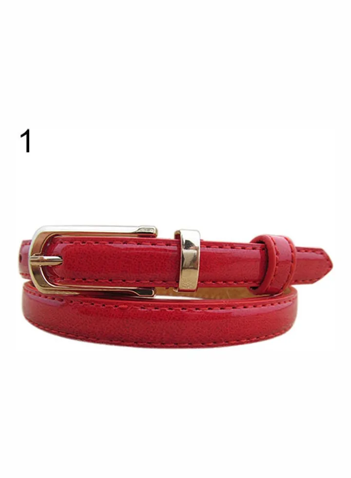 Women Thin Faux Leather Belt Cummerbund Candy Tone Buckle Casual Waistband Strap Red