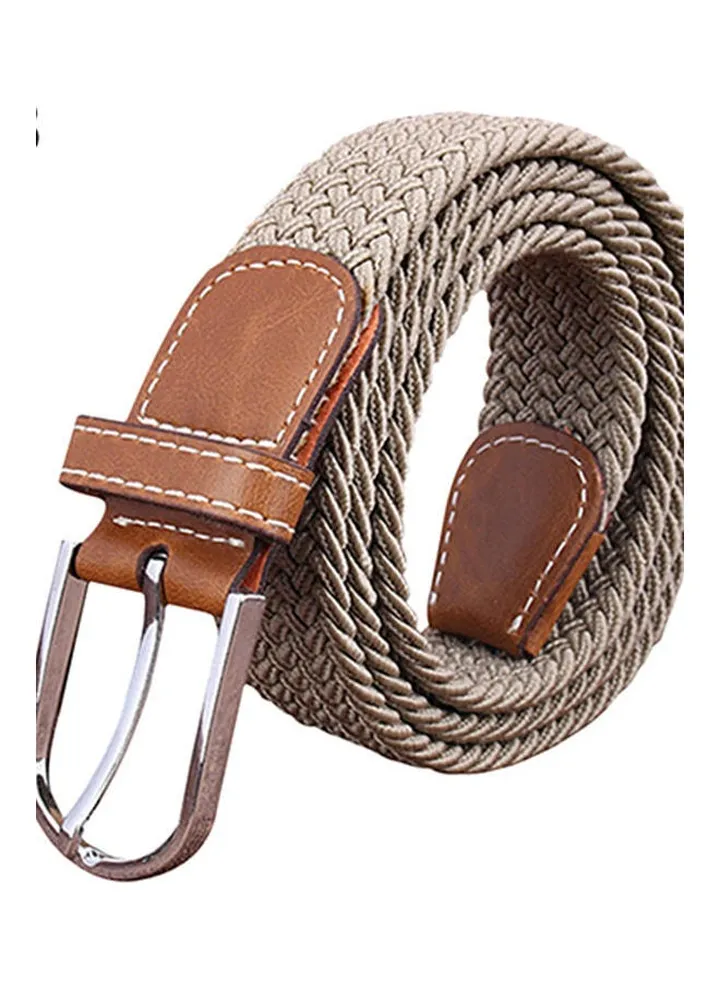 Men's Women's Canvas Plain Webbing Metal Buckle Woven Stretch Waist Belt Strap Khaki
