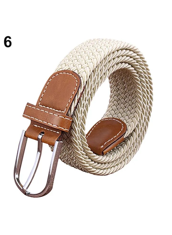 Webbing Metal Buckle Belt Beige