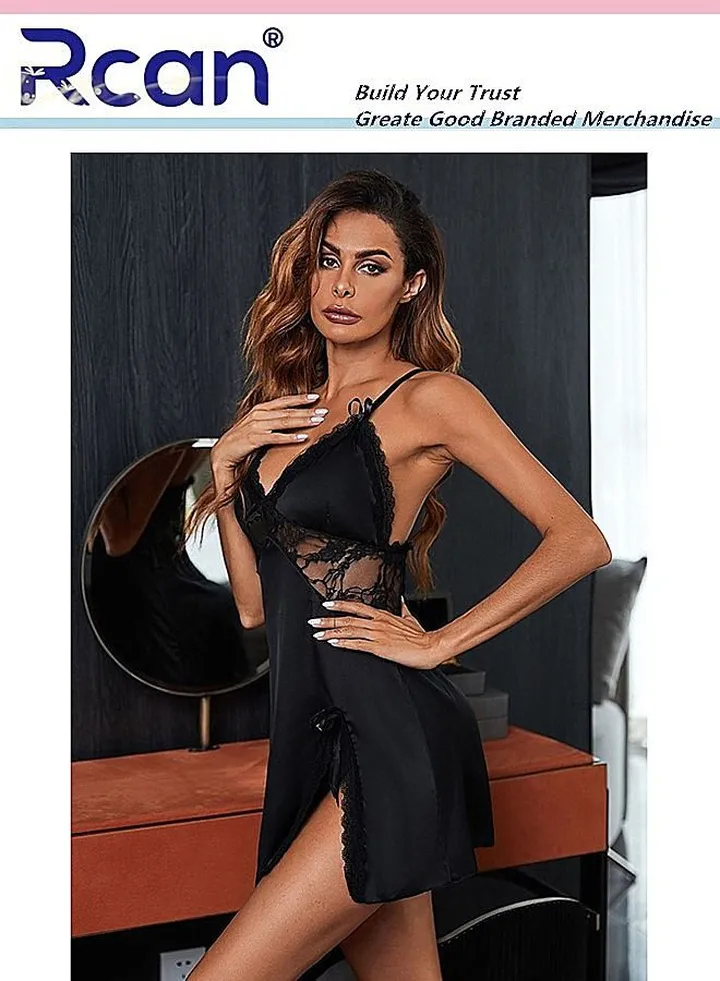 Side Slit Silk Exquisite Nightdress Comfortable Adjustable Shoulder Straps Short Skirt Ultra-thin Home V-Neck Design Pajamas for Elegant Ladies Girls