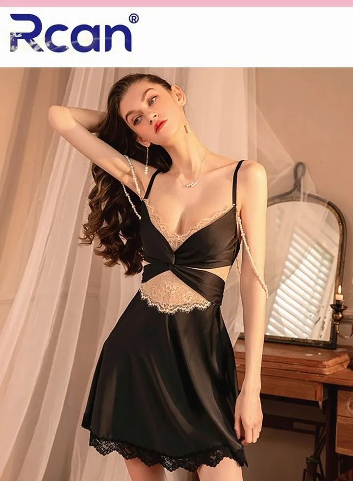 Fashion French Style Palace Lingerie For Women's Home Underwear Silky Soft Satin Backless Sling Ladies Boudoir Dress Sleepwear Nightdress Cute Babydoll