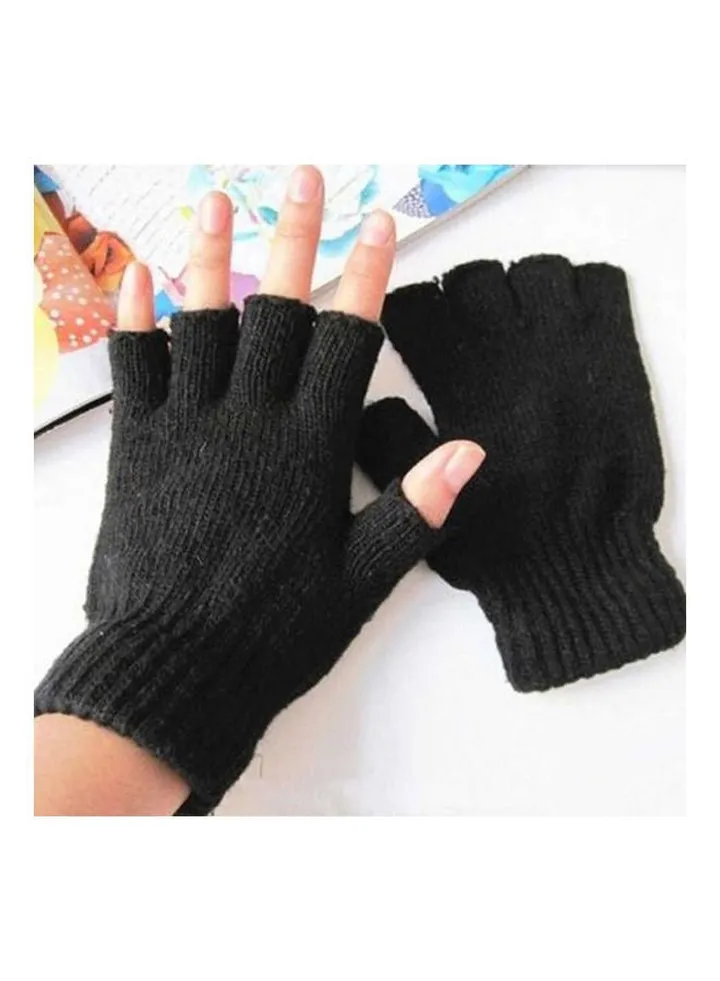 Half Fingers Wool Winter Gloves Black