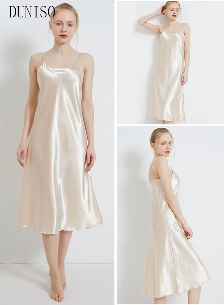 Women's Sleeveless Silk Nightgown Camisole Sleep Dress Built in Bra Removable Pads Nightwear Softable Round Neck Pajama Dress For Ladies